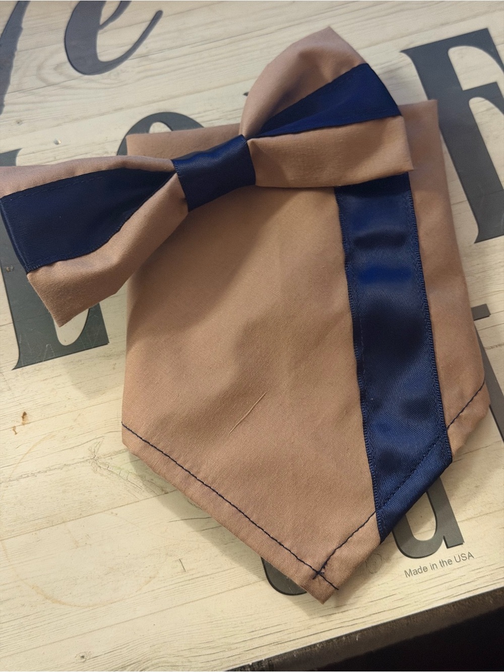Men's Pocket Square & Bow Tie Set - Camel with Navy
